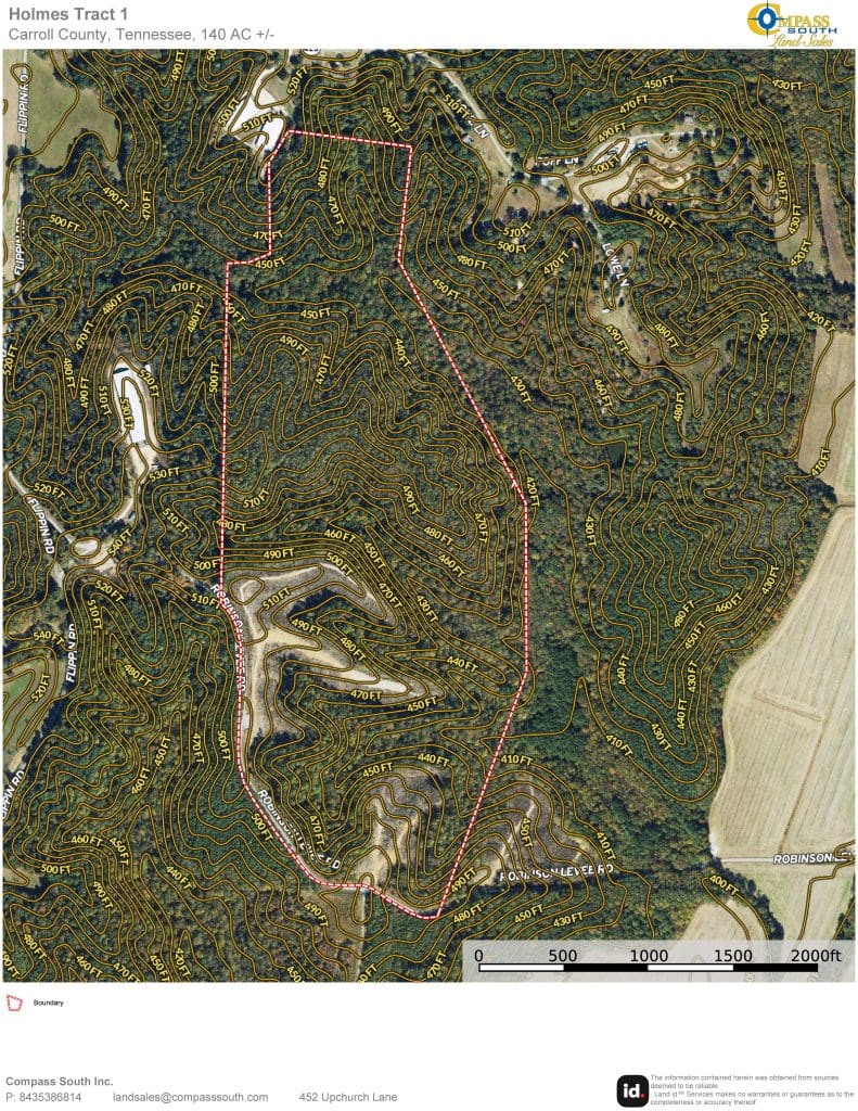 Holmes Tract 1 Aerial Contour Map Tennessee land for sale