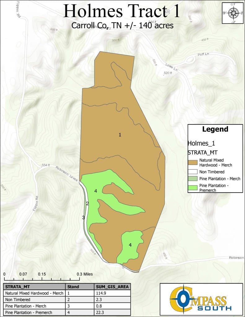 Holmes Tract 1 Type Map Tennessee land for sale