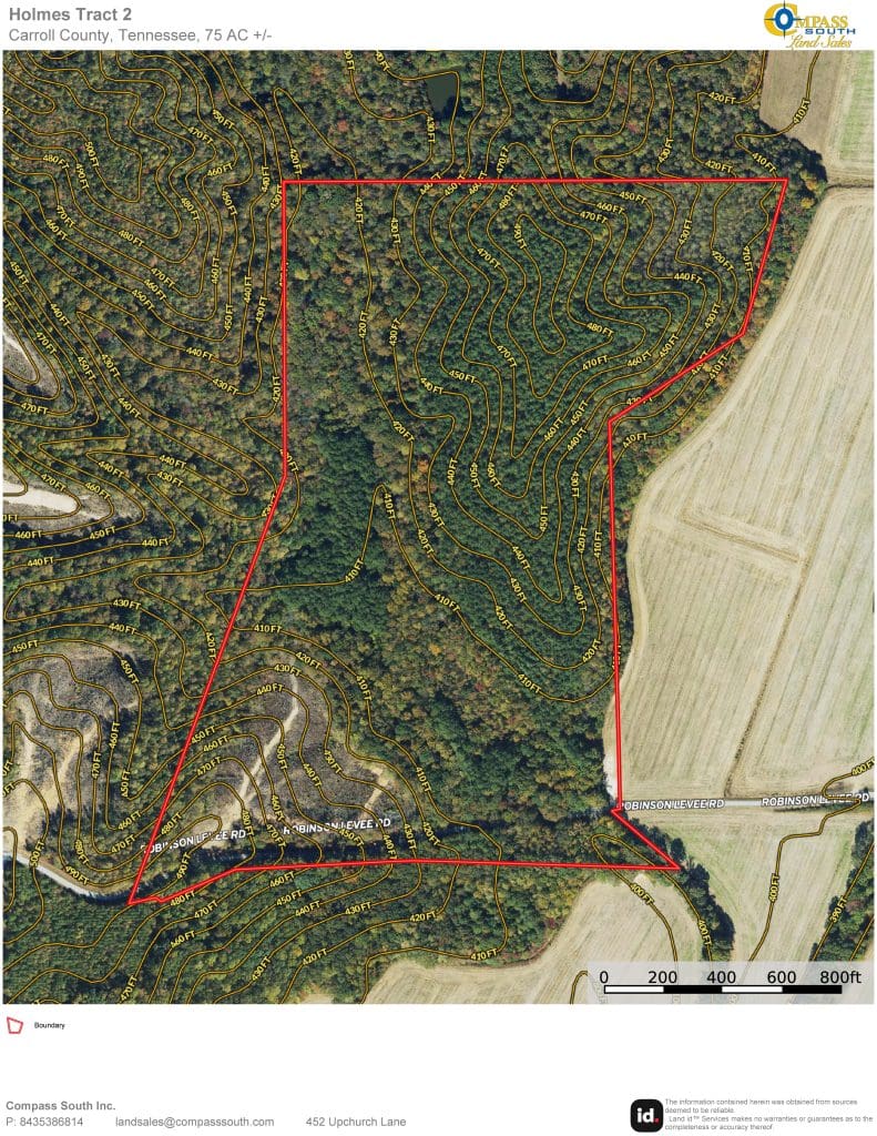 Holmes Tract 2 Aerial Contour Map Tennessee land for sale