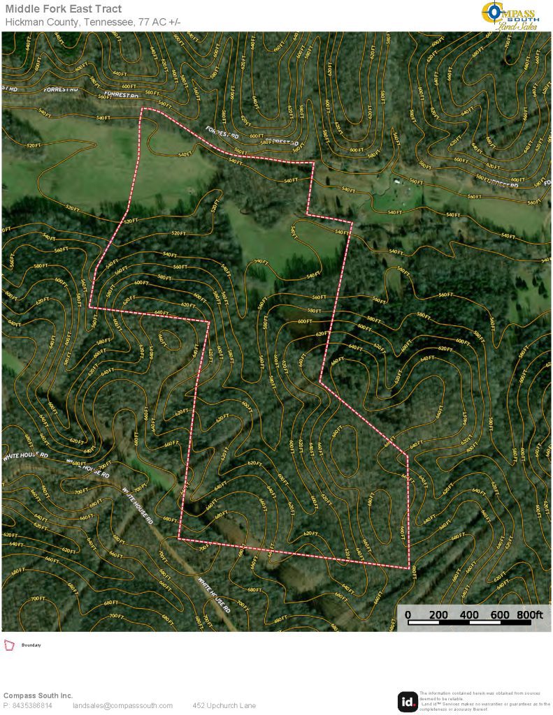 Middle Fork East Tract Aerial Contour 
Tennessee land for sale 